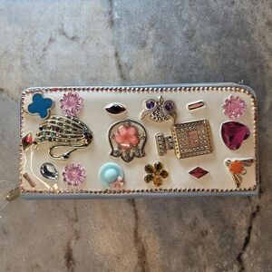 New Rhinestone Bling Accordion Zipped Wallet Peacock Owl Flower Gem Hat Blue